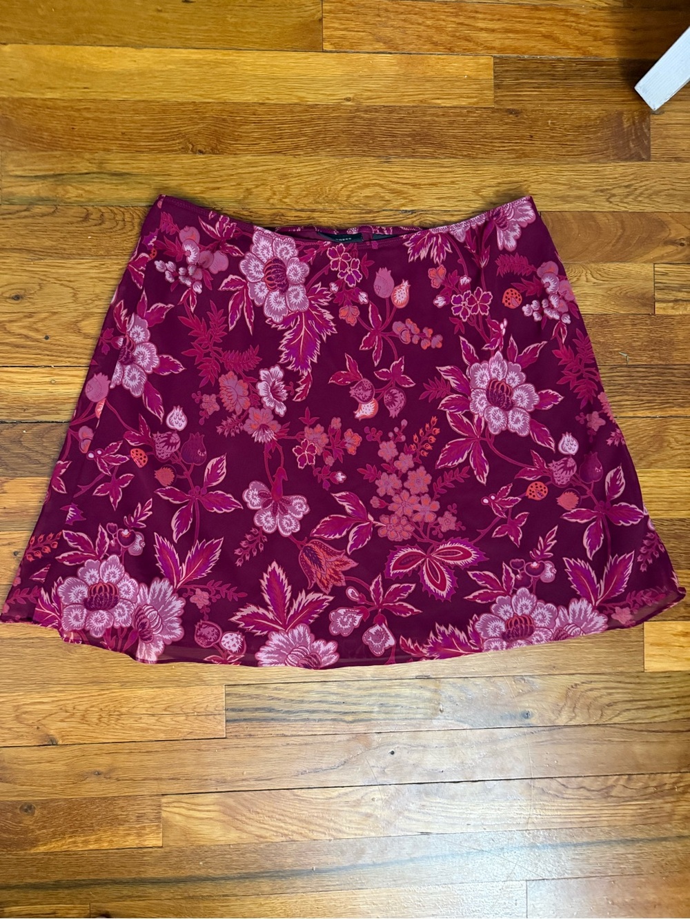 Express Burgundy Floral A-Line Skirt